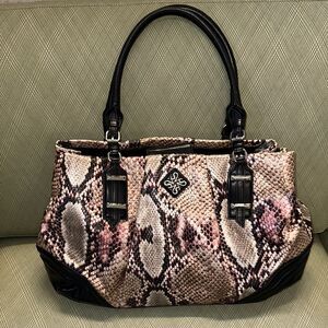 Simply Vera Black Tan Pink Shimmery Faux Leather Python Print Shopper Bag Purse